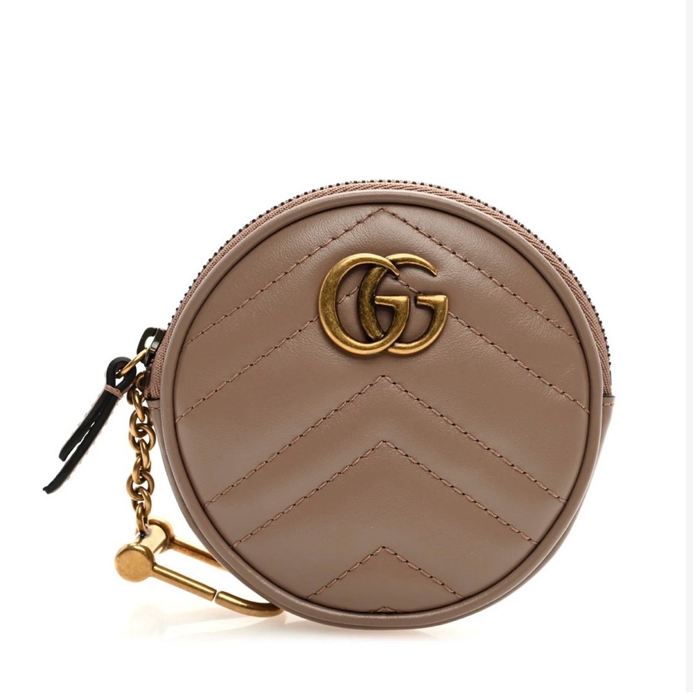 GUCCI Calfskin Matelasse GG Marmont Round Coin Purse Porcelain Rose